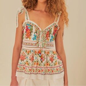 NWT Farm Rio Off-White Bloom Garden Sleeveless Blouse